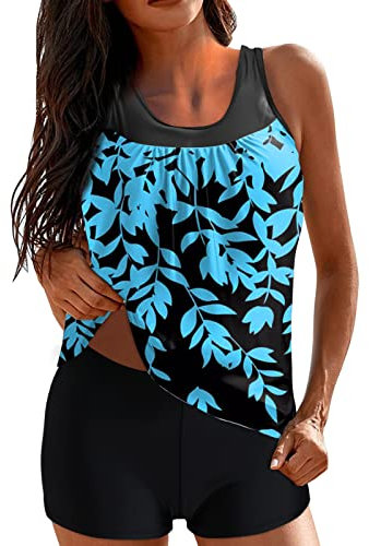 Tankini Damen Große Größen Bauchweg Tankini Set Push Up mit Oberteile und Badeshorts Badeanzug Bademode Zweiteiler Strandmode Schwimmanzug mit Hotpants Drucken High Waist Swimsuit Badeanzüge