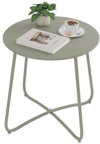 eSituro Beistelltisch rund, Balkontisch Gartentisch, Kaffeetisch Couchtisch Sofatisch Wohnzimmertisch, Kleiner Tisch für Wohnzimmer Balkon Terrasse Garten, aus Metall, φ45xH45 cm, Grau