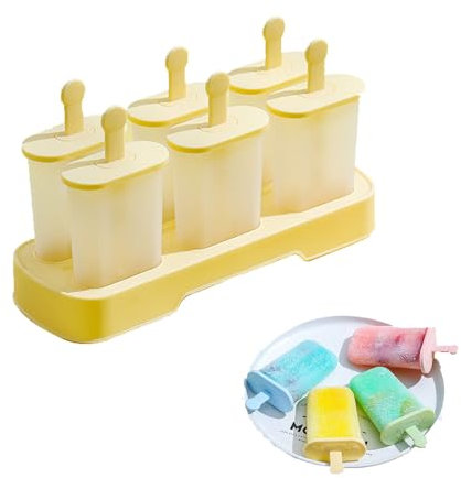 Lot de 6 moules à glaces à faire soi-même - Moules à glace faits maison - Sans BPA - Passe au lave-vaisselle - Jaune
