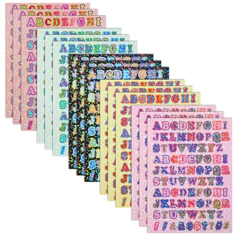1305 Pieces Glitter Letter Stickers Colorful Alphabet Stickers 15 Sheets Self Adhesive Scrapbook Letter Stickers Small Shiny Stickers Decorative Letter Decals for DIY Scrapbook Supplies Cards Craft