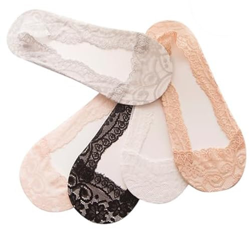 KkvoGmle 5 Pairs No Show Lace Socks for Women, Non Slip Lace Invisible Socks, Ladies Ultra Low Cut Liner Socks for Sneakers High-heel Shoes Loafers Boat Shoes