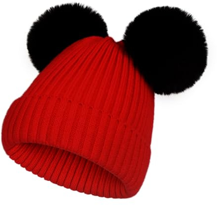 NATUST Kind Wintermütze Mädchen Kunstfell Bommelmütze Warme Strickmütze mit Zwei Bommeln