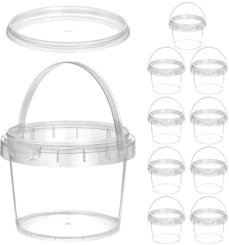 QWORK® Eimer mit Deckel 0.5l transparent, luftdicht mit Henkel, ideal für Aufbewahrung und den Transport von Flüssigkeiten, Pulvern sowie