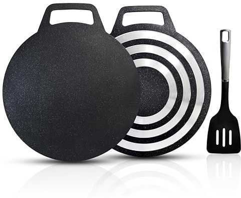 Hercules Knives Non-stick Round BBQ Grill Pan Aluminum Round Budare Korean Griddle Grill Pan for Outdoor Camping Multifunctional Pan for Home Outdoor Stove (30 cm)