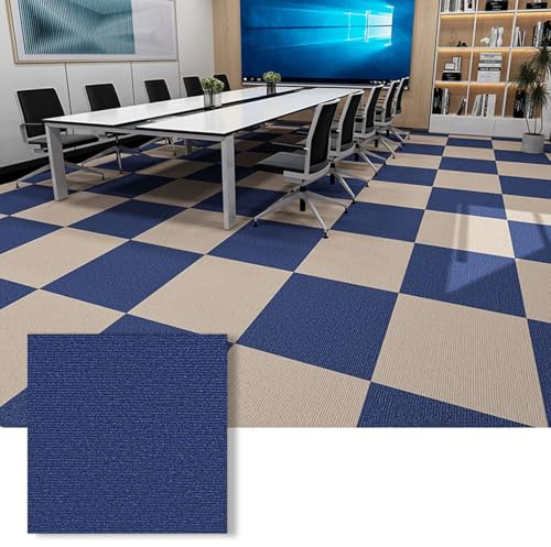 Selbstklebende Teppichfliesen, selbstliegend, langlebig, rutschfest, strapazierfähig, Teppichfliesen, Bodenbelag für Büro, Wohnzimmer, Schlafzimmer (Größe: 60 x 100 cm, Farbe: Dunkelblau)