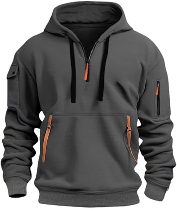 Mens Hoodies Half Zip Pullover Work Jumpers Military Tactical Sweatshirts Sport Hooded Sweatshirts Winter Jackets Long Sleeve Hoody Top Zipper Pockets Casual Fashion Gym Work Sports Coat
