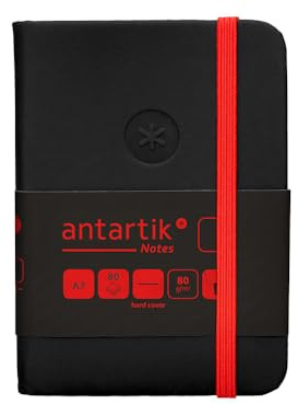 Antartik Notizheft mit Gummiband, fester Einband, A7, glatte Blätter, Schwarz und Rot, 80 Blatt, 80 g, FSC