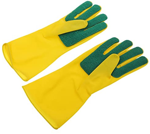 IWOWHERO 2 Paar Küchen Reinigungshandschuhe Gelber Handschuh Wasserdicht Reinigung Geschirrspülen Haushaltsreinigung Scheuerschwamm Handschuhe Gefrierschrank Wäsche Handschuhe