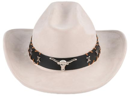 TOLASTO White Cowboy Hats for Men Women Cowgirl Hat Classic Wide Brim Felt Hats Western Leather Cowboy Hats for Lover, Unisex, Suede