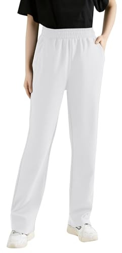 Pantalones de chándal para mujer, pantalones de pierna ancha, pantalones cargo holgados de cintura alta, informales, sueltos, con bolsillos, elásticos, con tobillos elásticos, Blanco, M
