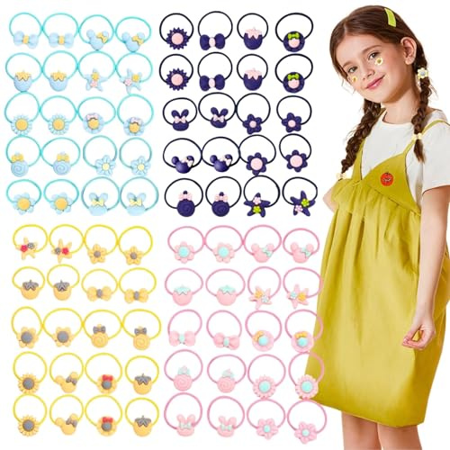 KEYRI 80 Stück Mini Nahtlose Haarbänder Haarband Mehrfarbig Soft Zopfgummi Klein Bunte Haarbänder Haargummi Accessoires Kinder Elastische Haargummis Mit Blumen Mädchen Bunt Klein Set (Mehrfarbig)