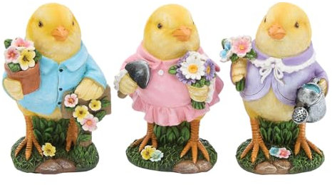 Coopers of Stortford - Set of 3 Spring Chicks - Adorable Easter Garden Decoration - Weather-Resistant Polyresin - Ideal for Tables, Pots, or Windowsills - H10 xW7.5 xD6.5cm