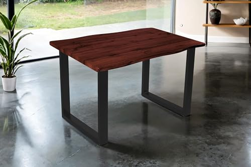 SAM Esstisch Josy | 120 x 80 cm | Holz Nussbaum-Optik | U-Gestell Metall schwarz | 40 mm Tischplatte mit Baumkante | Tisch für Esszimmer & Küche
