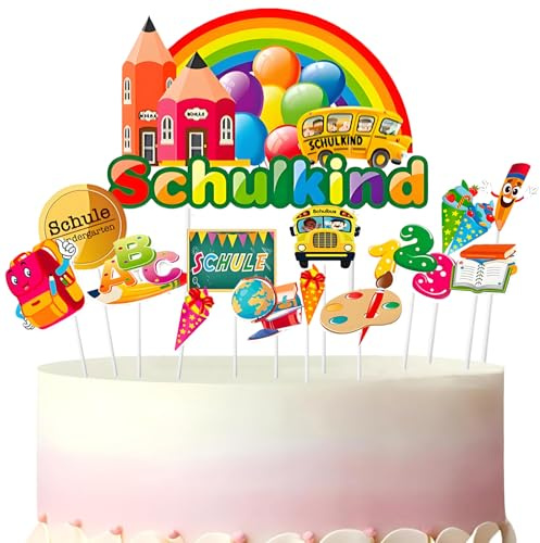 Tortendeko einschulung, 23 Stück einschulung deko torte,schulkind deko Kuchen Topper, geeinet für Schulkind, Junge, Mädchen Schulanfang Party Deko