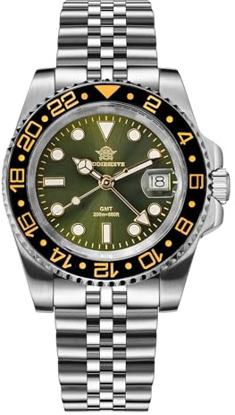 ADDIESDIVE 40mm GMT Reloj analógico Hombre 515-24H Buceo 200m Relojes de Cuarzo Hombre con Brazalete de Acero Inoxidable AD2050