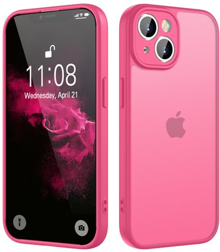 KPPIT Coque pour iPhone 13, rose rouge | Protection antichoc de qualité militaire contre les chutes, translucide givré