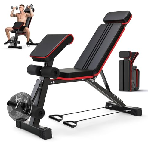 SOFTHOM Banco de pesas plegable ajustable, 8 en 1 banco de entrenamiento con curl predicador y extensor de piernas, silla romana con entrenador de espalda y reposacabezas, soporta hasta 400 kg, banco