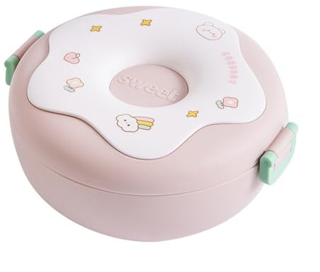 SHANGMAOYO Portapranzo Bento per Bambini, Scatola Meal Prep con 3 Scomparti, Impermeabile, Include Forchetta e Cucchiaio, Ideale per Scuola, Ufficio, Picnic (Design Ciambella) (Rosa)