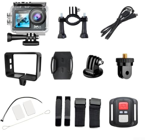 Action Kamera 5K 30FPS, wasserdichte 30M Unterwasserkamera mit Dual-Bildschirmen, 170° Weitwinkelobjektiv, Weitwinkel-Helmkamera für Vlogging mit externem Mikrofon