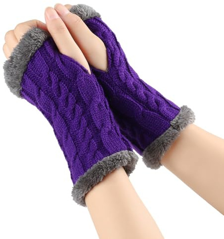 GreatRise 2 Paar Fleece Fingerlose Handschuhe mit Daumenloch Stricken Pulswärmer Warme Halbe Fingerhandschuhe Winter Kurzer Armstulpen Gestrickte Handgelenk-Stulpen für Damen Herren