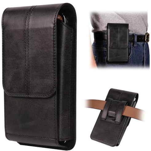 Herren Handy Gürteltasche Handytasche Gürtel Holster Leder Tasche Gürtelclip Hülle Case mit Card Slots für iPhone 17 16 15 14 13 12 Pro Max 7 8 Plus, Samsung Galaxy S25 S24 S23 S22 Plus S21 S20 FE