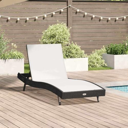 Ziaphsol Sonnenliege 1-Person, Schwarz-Weiß, 70x197x82 cm, Poly-Rattan & Metall, verstellbar, UV-beständig, wetterfest, für Garten, Balkon, Terrasse