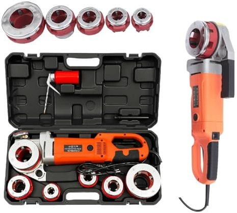 Kit filettatrice elettrica per tubi, set filettatrice elettrica portatile da 2300 W, 6 matrici e valigetta, motore in rame, design leggero e compatto, per tubi del gas/acqua