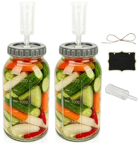 DENUOTOP 2 stycken fermenteringsglas, 2 liter, fermenteringsglas med , bred öppning, kimchi-behållare, fermenteringsburk för surkål, kimchi, surdegstarter, förvaring av drycker och torra