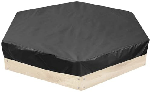 Grsrkep Sandlådeöverdrag, sexkantigt sandlådeskydd vattentätt för utomhus barn lek sandlåda med vindtäta krokar, 190T silverbelagt tyg, 140 x 103 cm (svart)