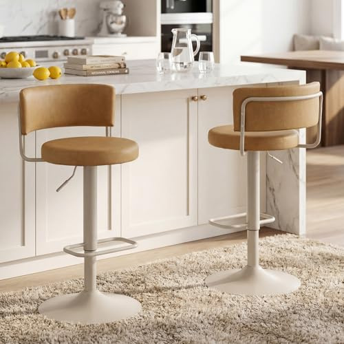 Ya-Home Barhocker 2er Set Höhenverstellbar, Drehbare Barstuhl aus PU-Leder, Küchenhocker mit Rückenlehne und Fußstütze, Tresenhocker für Küche, Theke, Esszimmer, Bar, Braun