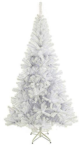 SunJas Árbol de Navidad Artificial Pino 120/150/180/210CM Árbol Espeso y Lujo Verde/Blanco/Nevado con Copos de Nieve Blancos y Piñones de Pino Soporte Metálico Árboles - Blanco, 180cm, 600 Puntas