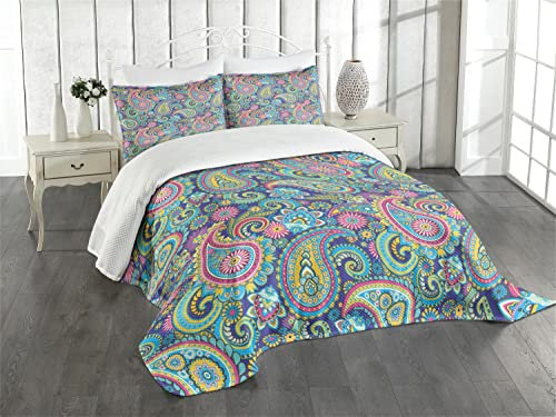 ABAKUHAUS Paisley Tagesdecke Set, Bohem Ethnische Bunte, Set mit Kissenbezug Sommerdecke, für Einzelbetten 170 x 220 cm,Mehrfarbig