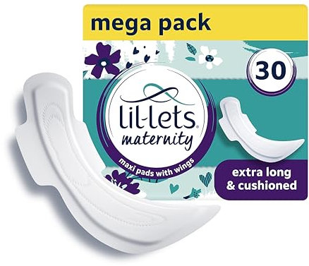 Lil-Lets Maternity Pads, Extra Long Maxi Thick Towels, With Wings, Postpartum/After Birth Essential, 3 Packs of 10 (30 towels), Packing May Vary