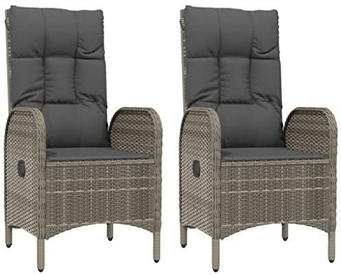 vidaXL 2X Gartenstuhl Gartensessel Sessel Stuhl Hochlehner Rattanstuhl Rattansessel Gartenmöbel Stühle Liegesessel Poly Rattan Grau