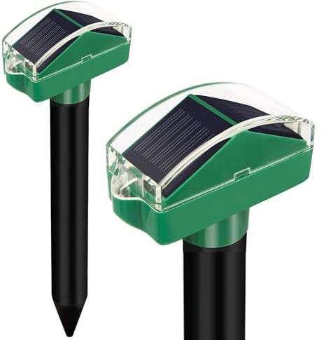 Set med 2 solmullvadsjakt med flera frekvenser (från 400 till 1 000 hz) - hög autonomi (dubbla solpaneler) - effektiv mot mullvadar, spindlar, vindar täcker upp till 650 m² - 30 cm (grön)