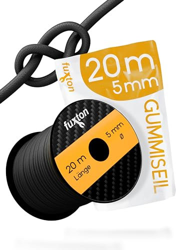 fuxton® Gummiseil (5mm x 20 m), Expanderseil, Gummileine, Bungee Cord Marine, Spanngummi Meterware, schwarz