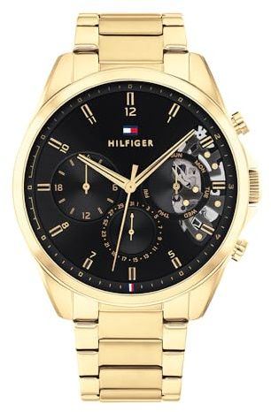 Tommy Hilfiger Reloj Analógico de Cuarzo Multifunción para Hombre con Correa de Acero Inoxidable de Color Dorado - 1710447