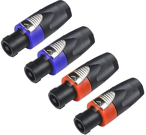 wecan 4Pack Cabezal Cable de Altavoz 4 Pines Conectores Altavoces Conector Speakon Macho, Conexión Speakon Enchufe Rápido Altavoz Adaptador Clavija Speakon Nl4fx Conector Speaker Twist