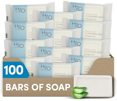 Travel Size Hotel Bar Soap 100 Count 1 oz Cleansing Bars Guest Amenities for Hotels Vacation Rentals and Short Term Rentals Paraben Free Green Tea Scent Infused with Aloe and Olive Oil by H2O Therapy