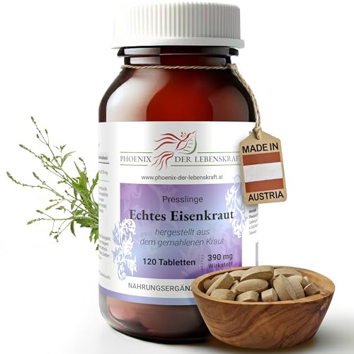 Echtes Eisenkraut Tabletten 390 mg | 120 Tabletten Verbena officinalis | Qualität aus Österreich | Tabletten statt Kapseln für die tägliche Kräuter-Routine | Gemeines Eisenkraut, Echter Verveine
