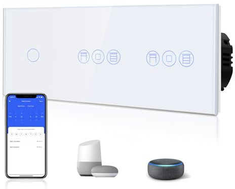 BSEED Smart Lichtschalter(Neutralleiter Erforderlich) WIFI Schalter Weiß | WLAN Touch Lichtschalter WIfI Schalter aus Glas Alexa und Google Home Work mit Tuya
