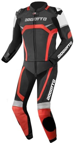 Bogotto Misano Combinaison moto deux pièces en cuir, schwarz/rot, 52