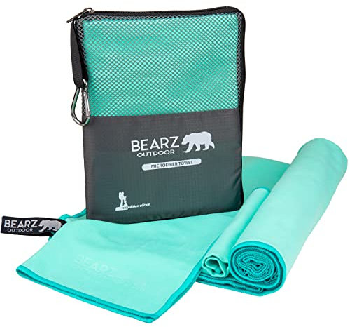 BEARZ Outdoor Mikrofaser Handtuch Set (120x60cm & Klein Gesichtshandtuch) - Leicht Strandhandtuch, Schnelltrocknend Reisehandtuch Sporthandtuch - Microfaser Handtücher für Camping Fitness, Mintgrün