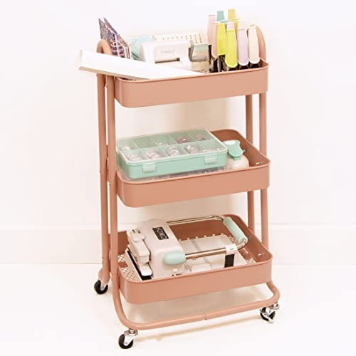 Craftelier - Metall-Organisationswagen mit 3 Fächern | 4 Lenkrollen 360º mit Bremsen | Max. Fachlast 2,99 kg | Abstand zwischen den Fächern 25,5 cm | Größe 78 x 40 cm - Farbe lachsRosa