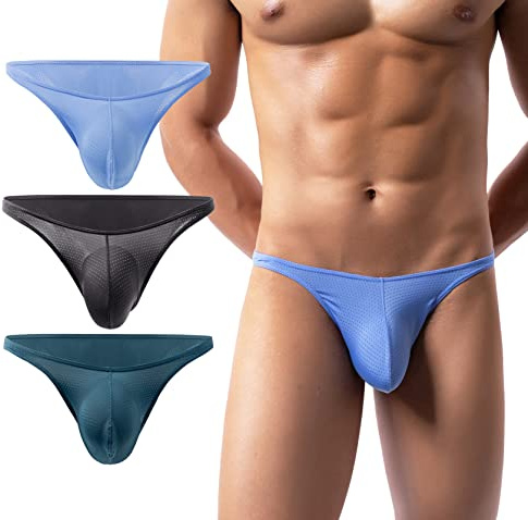 AIEOE Hombre Calzoncillos Rejilla Ropa Interior Malla Calzoncillos Elásticos Calzoncillos Bikini con Abultamiento 3pcs 03 L