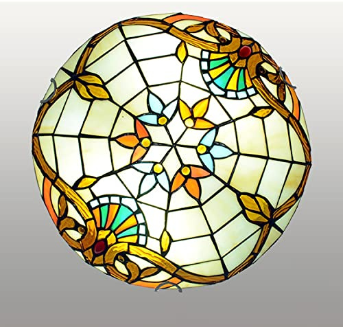 Plafoniera stile Tiffany, lampada da soffitto in vetro colorato barocco giallo per soggiorno camera da letto cucina corridoio, E27, MAX40W,30cm