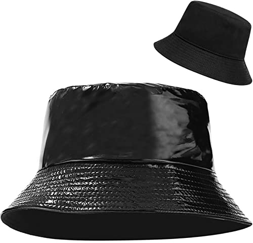 XYIYI - Chapeau de pêcheur - Réversible - Pour femme et fille - Chapeau de soleil, Cuir synthétique/noir, taille unique