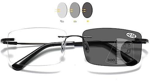 VEVESMUNDO Randlos Lesebrille Herren Damen Blaulichtfilter Metall Rechteckig Sehhilfe Lesehilfe +1.0,+1.5,+2.0,+2.5,+3.0,+3.5,+4.0