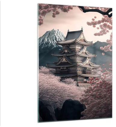 Vidrios decorativos 50x70cm Cuadro Sobre Vidrio Moderno Asia Japón Cereza Japonesa Dormitorio Cocina Cuadros Pared Impresiones Decoracion Salon Impresión en Cristal Wall Art Prints GPA50x70-5734