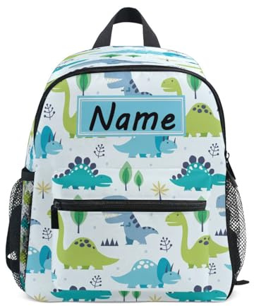 HMZXZ Mini mochila personalizada para niños pequeños para niñas, niños, animales tropicales, dinosaurios, mochilas personalizadas para niños, mochila escolar con nombre/texto del niño, multicolor